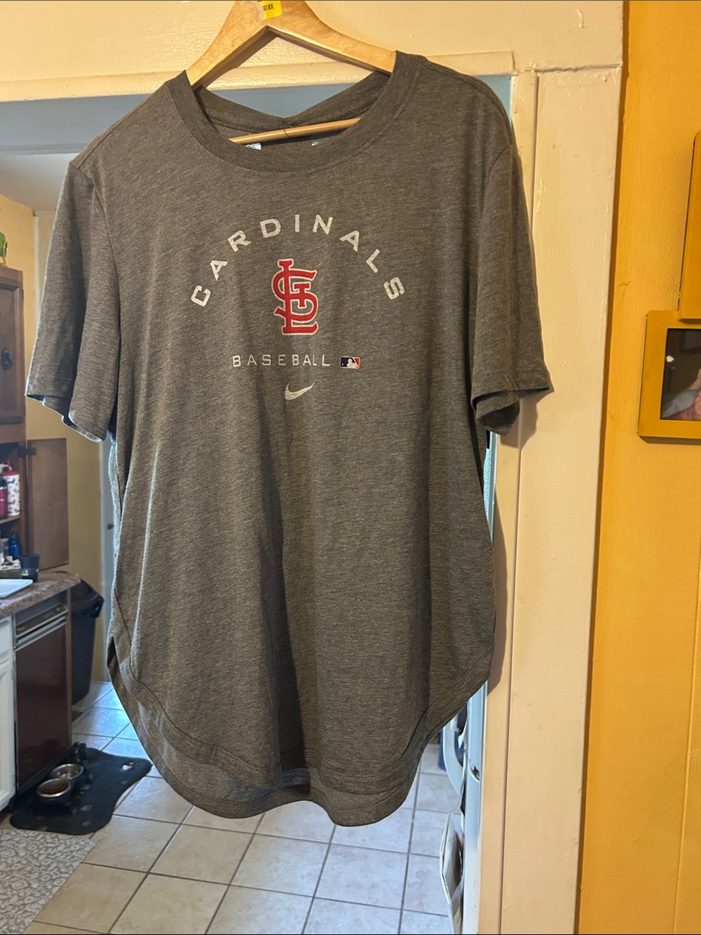 Nike Gray Cardinals Baseball Tee with Red Logo